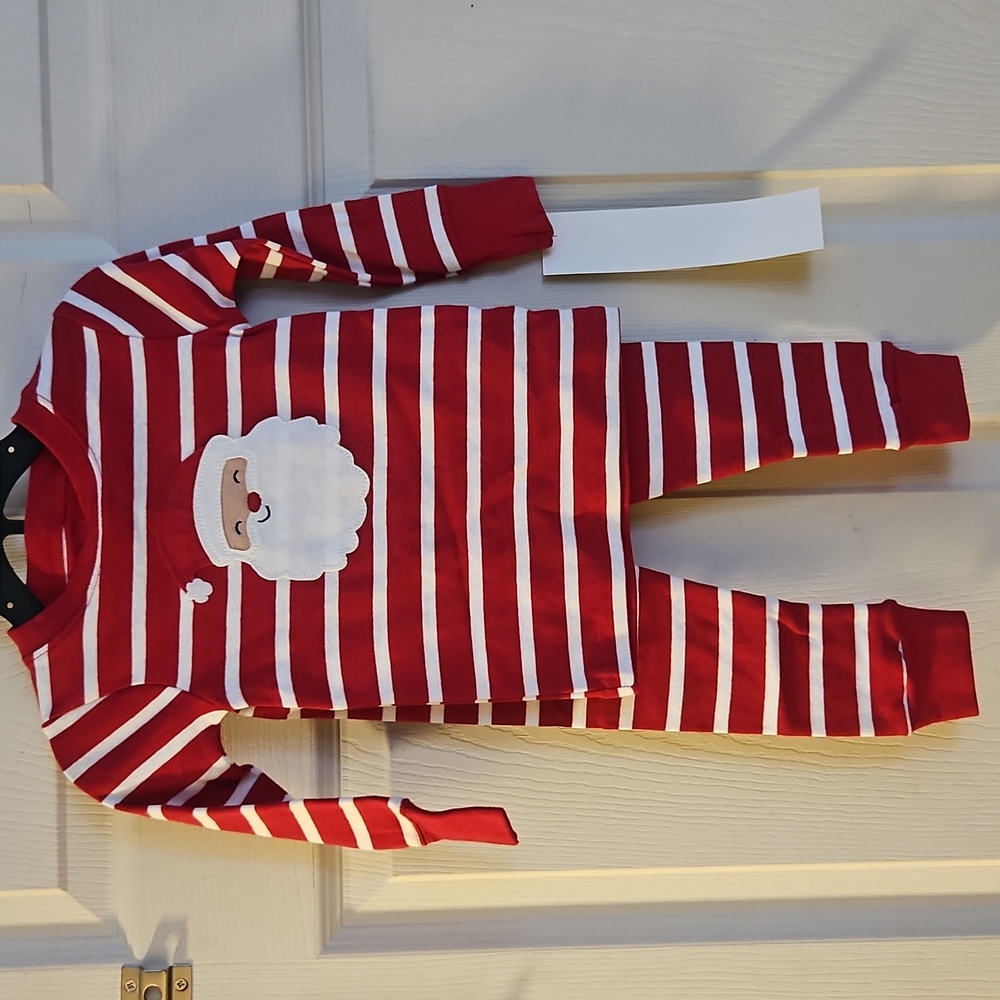 CARTER'S CHILD OF MINE TWO PIECE PJ SET: SANTA/STRIPES: NEW WITH TAGS:SZ 12 MTH